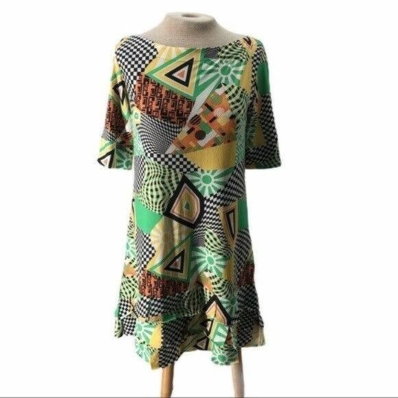 Isle by Melis Kozan Dresses & Skirts - Isle by Melis Kozan Tunic Mini Dress Green Yellow Small